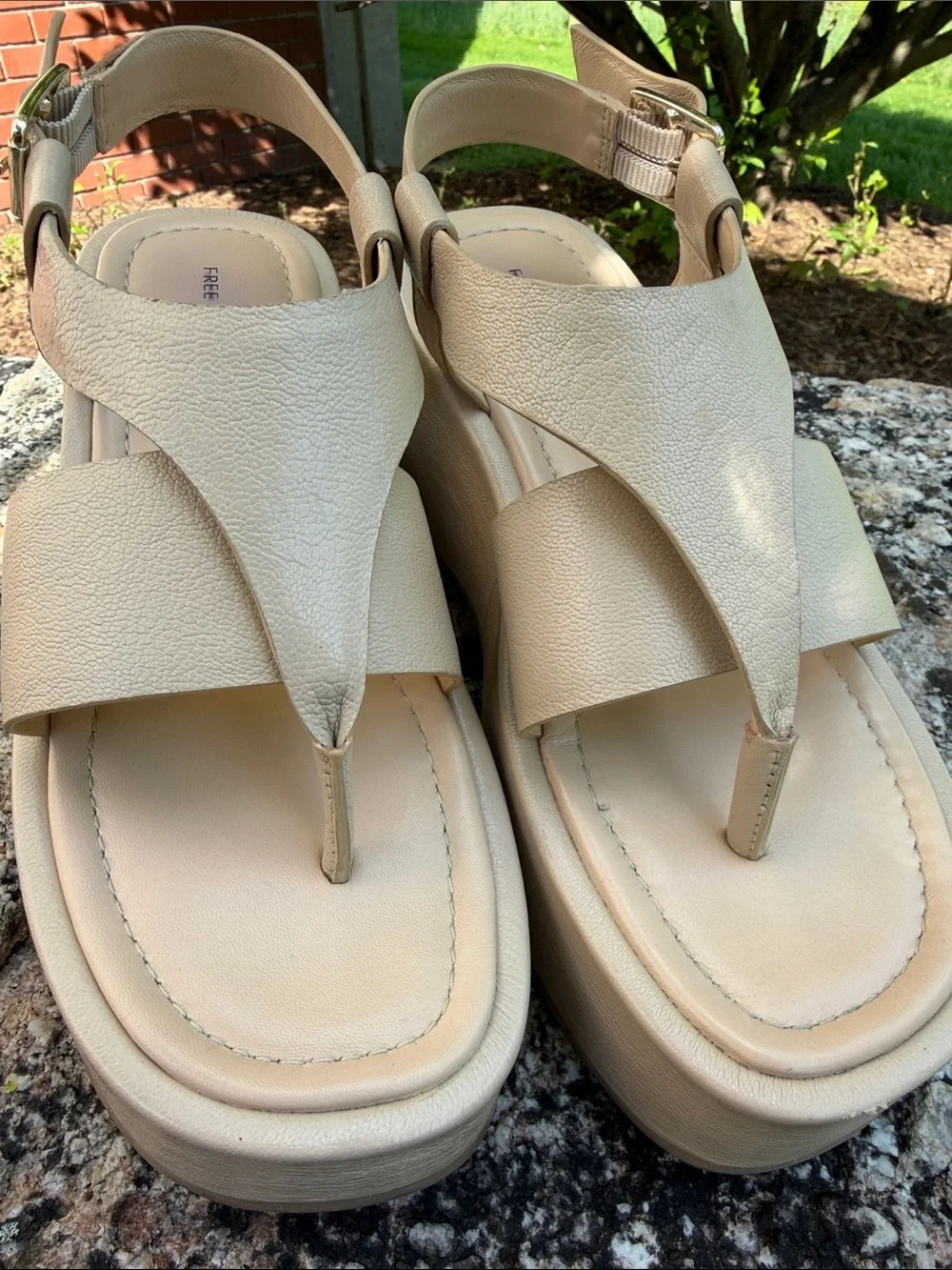 Free People Beige Platform Thong Sandals
